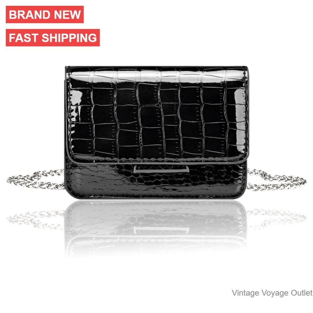 Silver Mini Crossbody Bag PU Leather Evening Purse Clutch Nightclub Party
